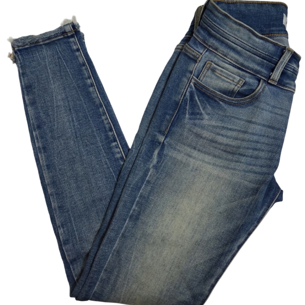 KANCAN Jeans Low Rise Skinny Leg Stretch,‎ Raw Hem Trendy Distressed Jeans Sz 26
